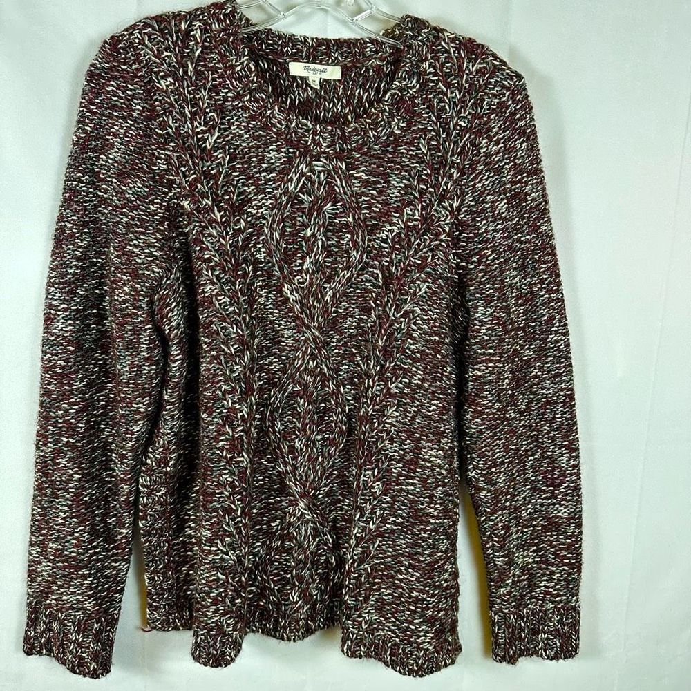 Madewell Firelight Wool Alpaca Blend Cable Knit Pullover Sweater Burgundy,Gray M